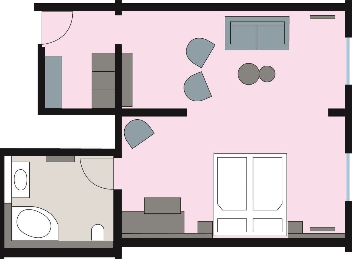 Beispielgrundriss Moderne Juniorsuite (Stammhaus) – jede Suite ist individuell geschnitten