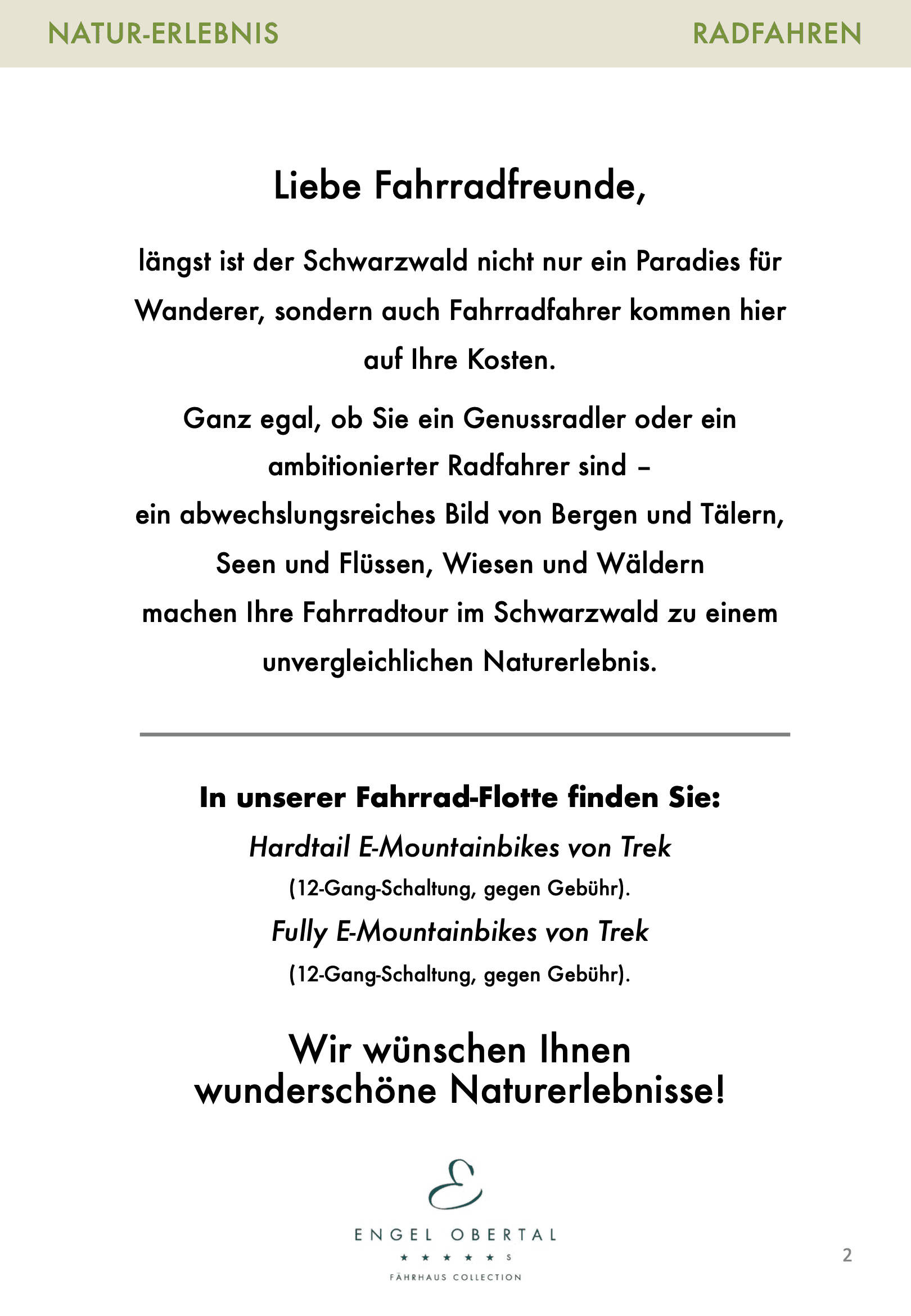 Radtouren-Broschüre Seite 2: Begrüßung und Fahrrad-Flotte