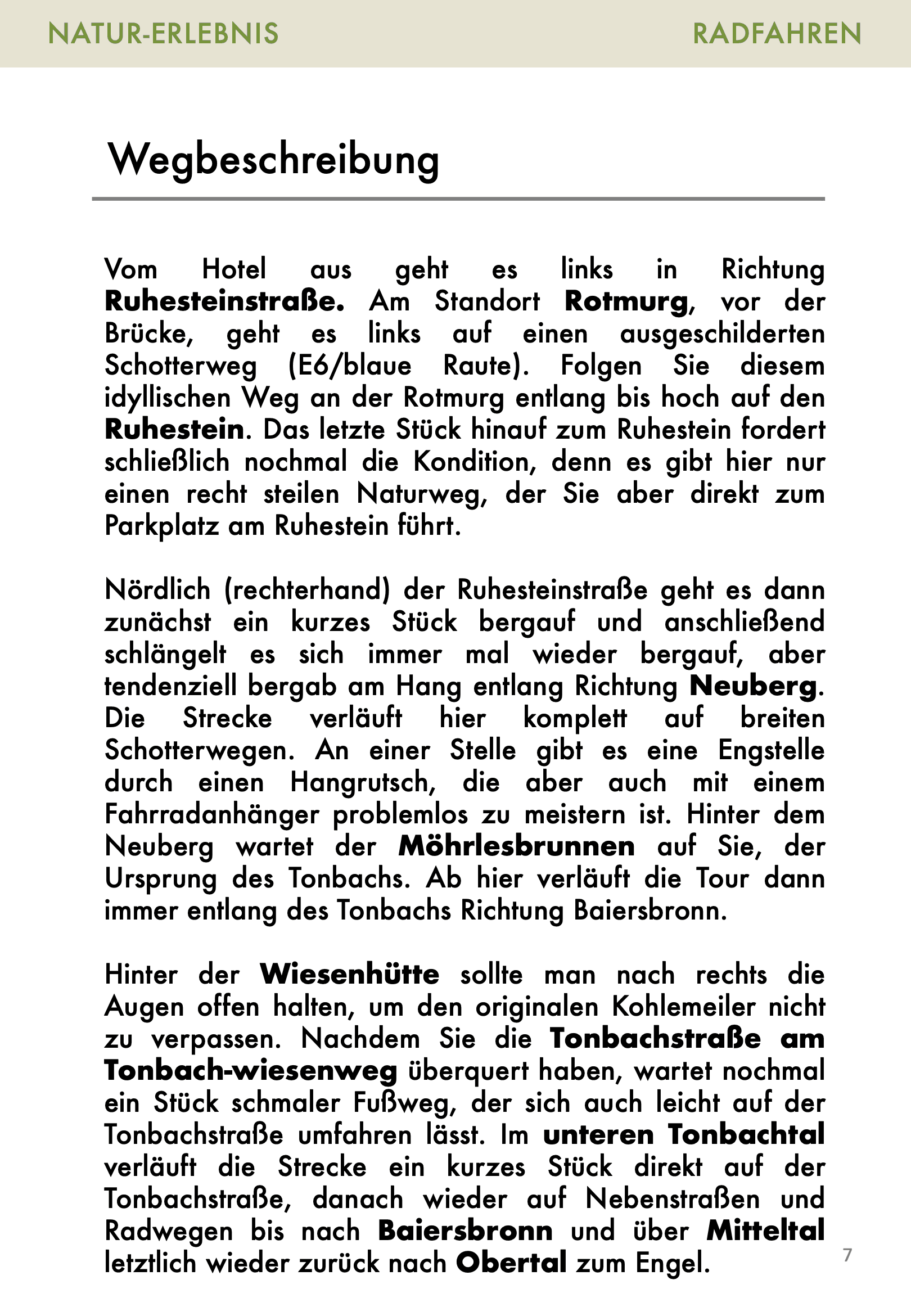 Radtouren-Broschüre Seite 7: Wegbeschreibung T4-Ruhestein-Tour
