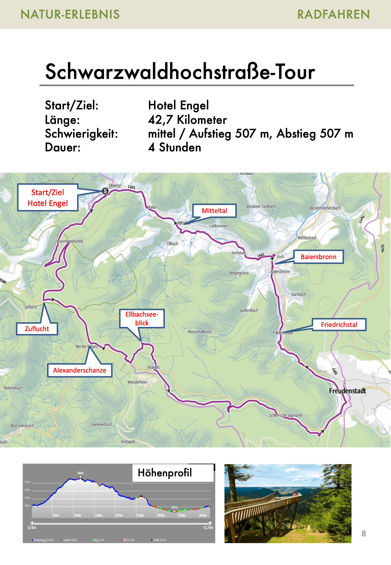 Radtouren-Broschüre Seite 8: Tourenkarte Schwarzwaldhochstraße-Tour