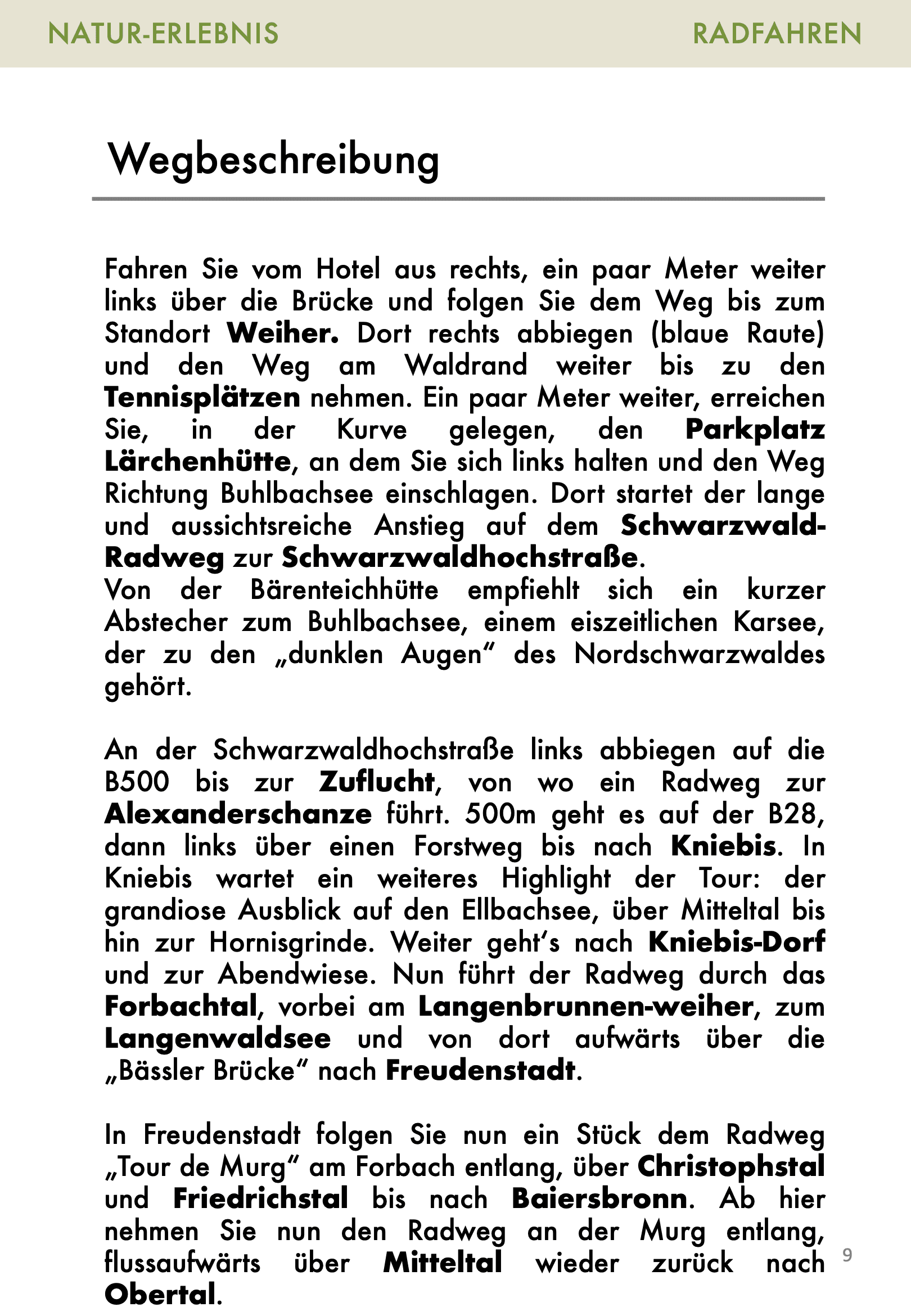 Radtouren-Broschüre Seite 9: Wegbeschreibung Schwarzwaldhochstraße-Tour