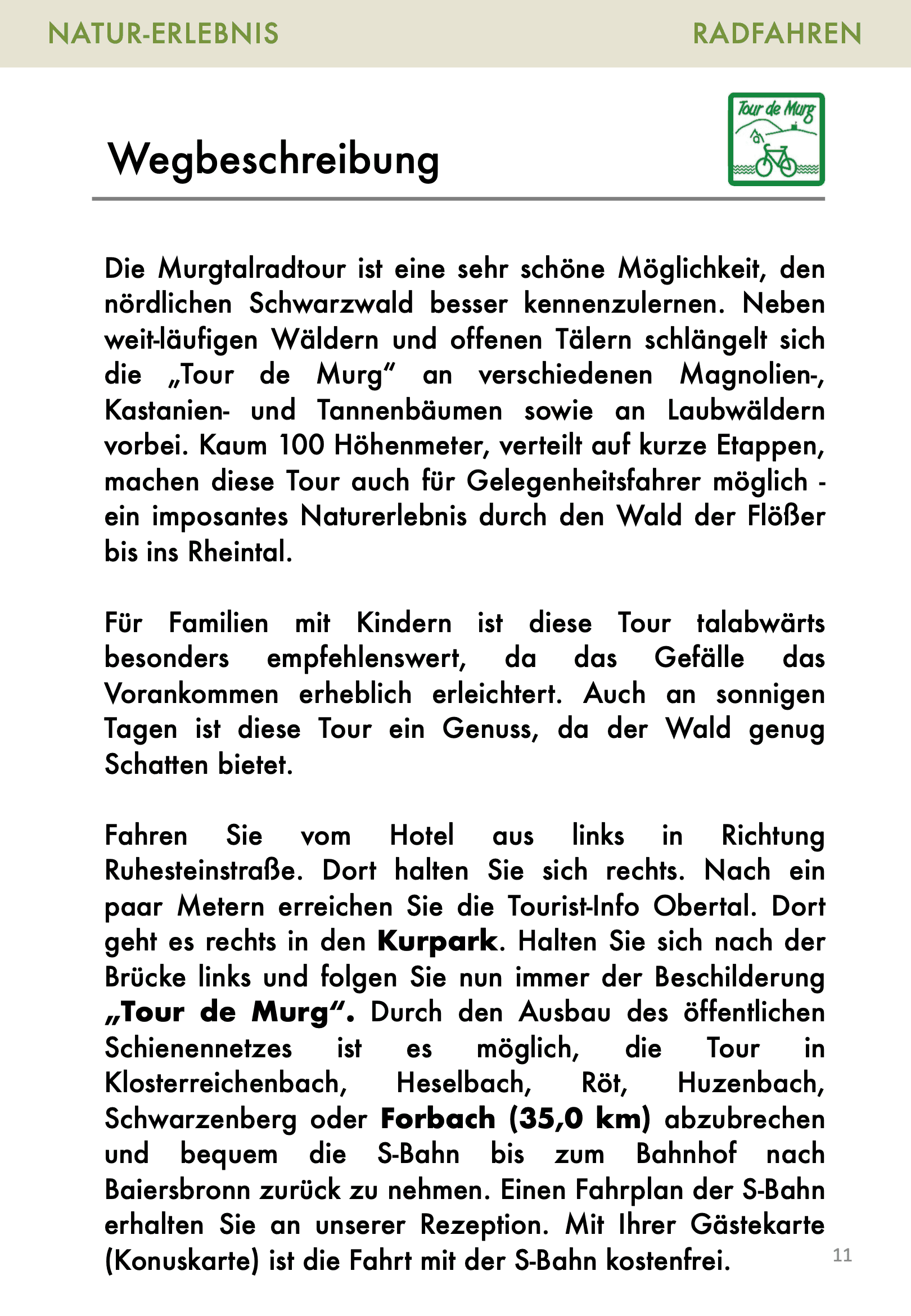 Radtouren-Broschüre Seite 11: Wegbeschreibung Tour de Murg