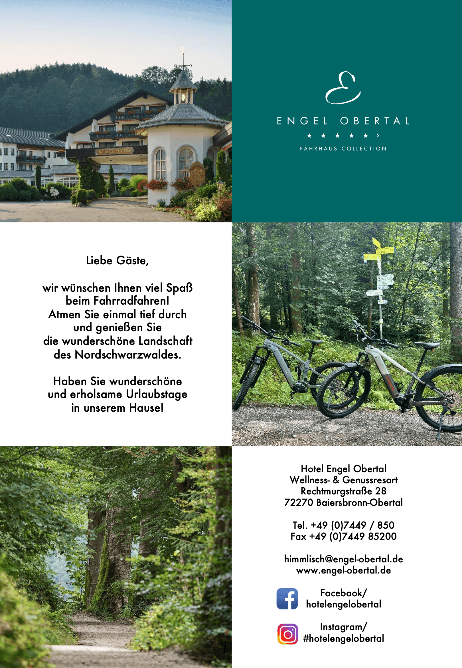 Radtouren-Broschüre Seite 12: Rückseite mit Kontaktdaten des Hotels