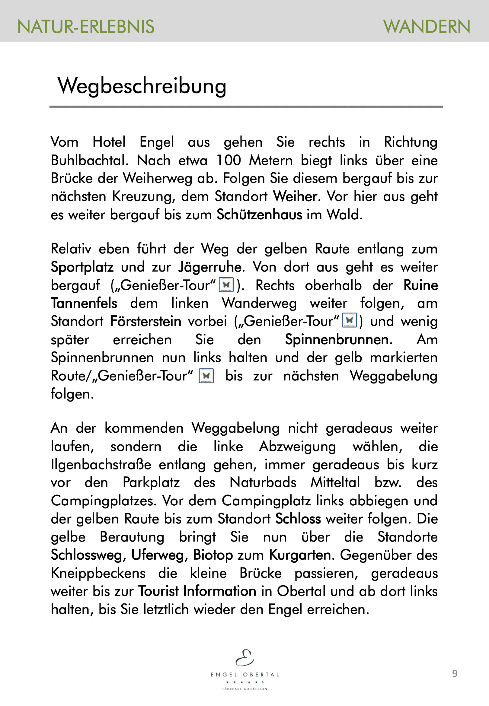 Wandertouren-Broschüre Seite 9: Wegbeschreibung Terrainkurweg Ilgenbachtal