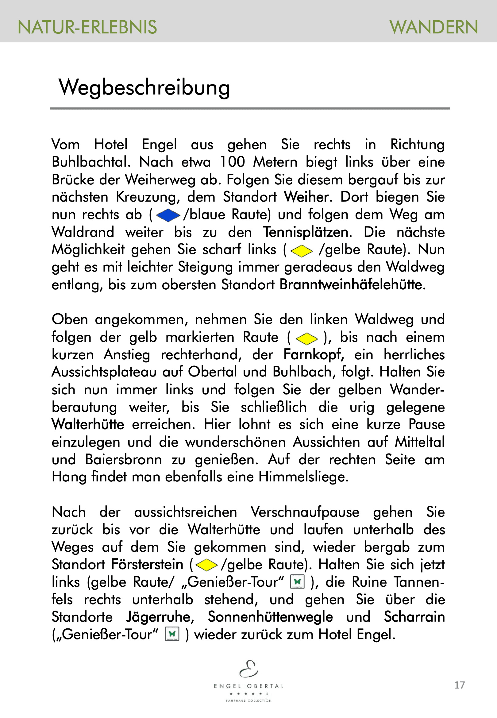 Wandertouren-Broschüre Seite 17: Wegbeschreibung Genussplatz an der Walterhütte