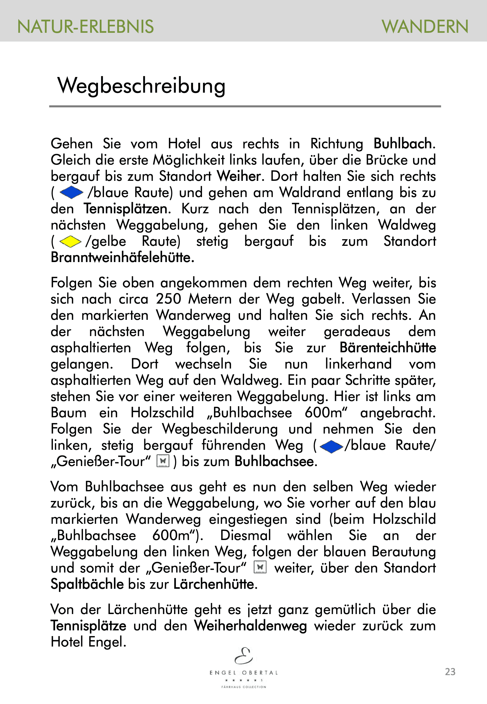 Wandertouren-Broschüre Seite 23: Wegbeschreibung Zum Buhlbachsee