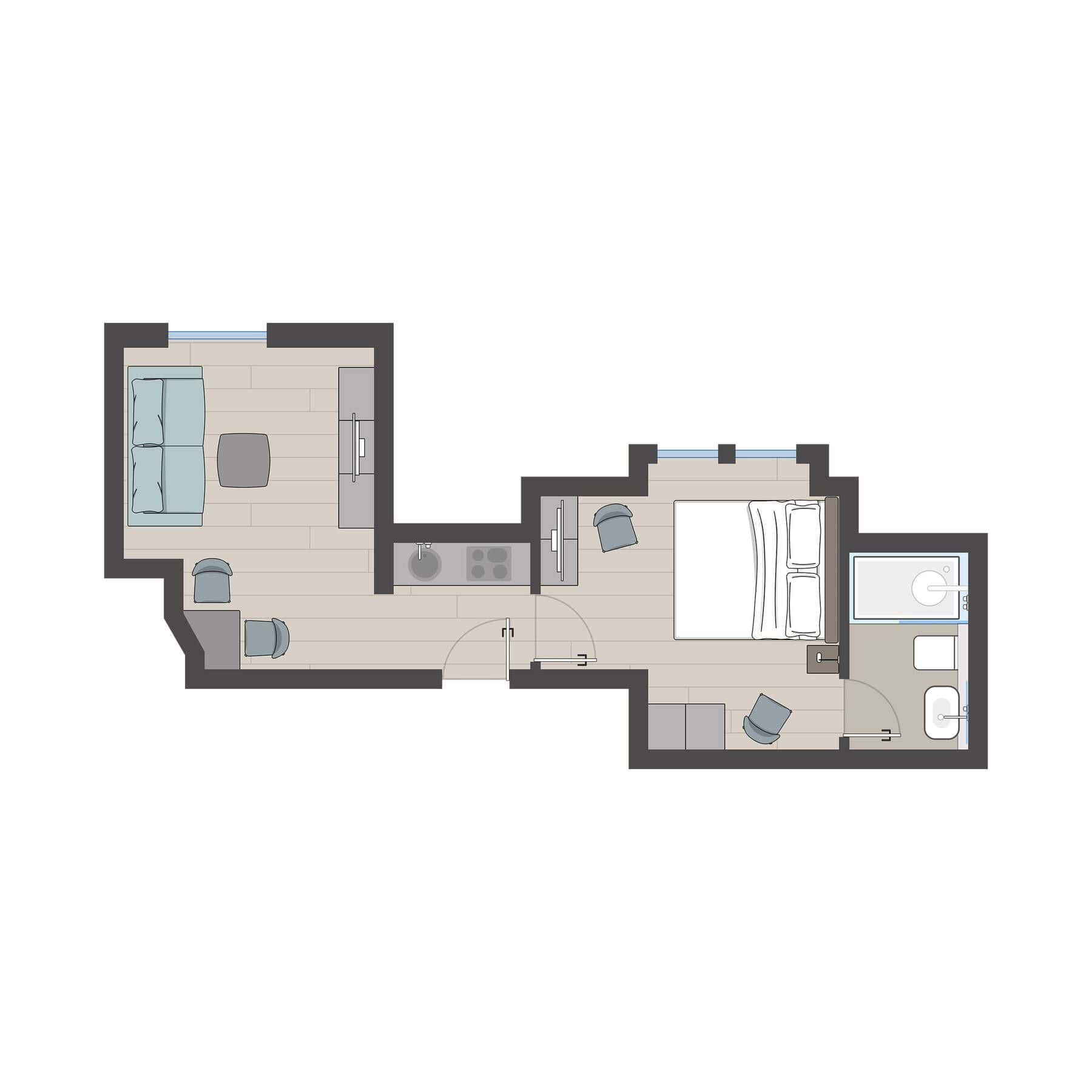 Grundriss Appartement Pfingstrose im Lüüvhoog, Keitum